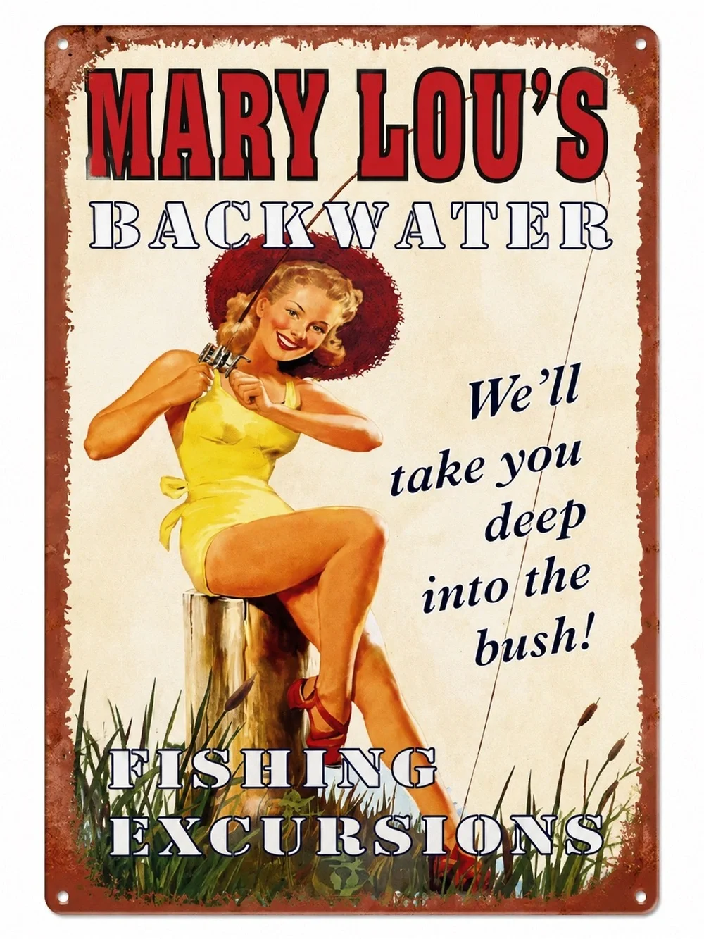 NEW Mary Lou’s Backwater Fishing Metal Sign